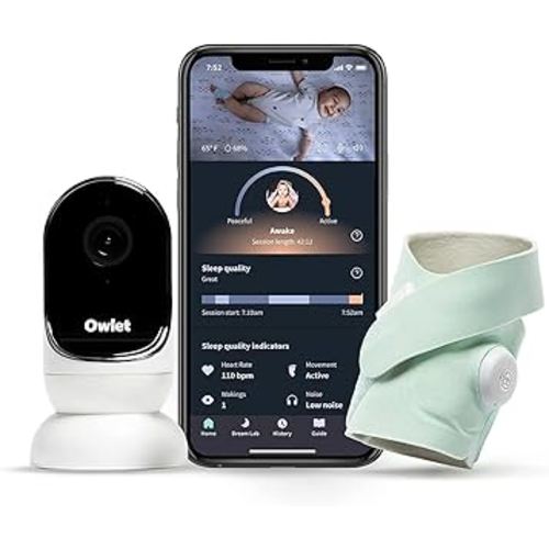 Owlet Dream Duo Smart Baby Monitor - HD Video and Wearable Dream Sock - View Heart Rate and Avg Oxygen as Sleep Quality Indicators, Mint