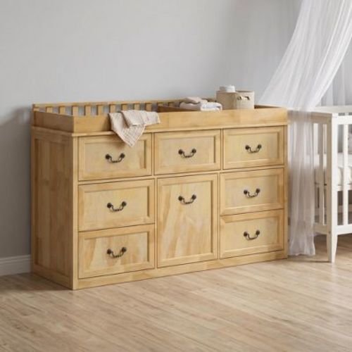 Famapy Solid Wood Baby Changing Table Dresser Chest of 7 Drawers Large Storage Baby Changing Station for Nursery Edge Protection