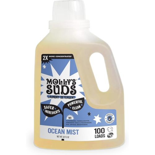 Molly's Suds Liquid Laundry Detergent | Clean Laundry Detergent Soap for Sensitive Skin | 2x Concentrated, High Efficiency (HE) | Ocean Mist - 100 Loads