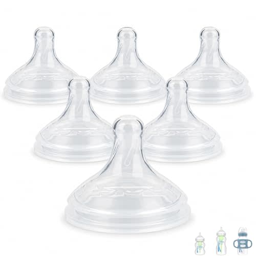 Silicone Nipples for Dr. Brown’s Wide-Neck Baby Bottles, Level 3 Fast Flow 6M+, BPA-Free Baby Bottle Replacement Nipples, 6 Count