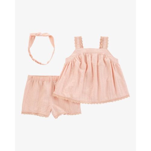 Baby Girl 3-Piece Lace Trim Outfit Set - Pink - Carter's | Carter's