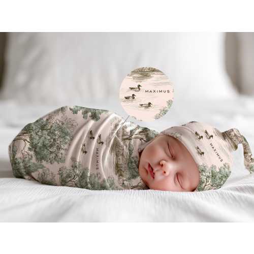 Personalized Duck Swaddle Blanket Mallard Print Custom Name Baby Boy Gift Woodland Nursery Decor Present Southern Mom Newborn Coming Home