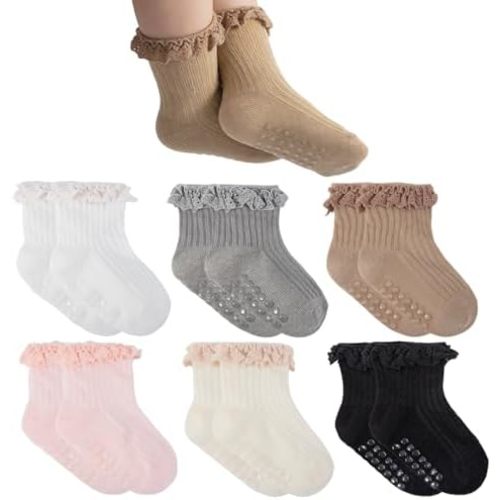 Baby Girl Anti Slip Grip Socks Cute Frilly Ruffle Ankle Socks Soft Breathable Cotton Non Skid Newborn Infants