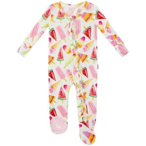 Bamboo Viscose Baby Girl Footie Pajamas, Newborn Sleepers Infant Onesie, 2-Way Zipper Footed Pjs