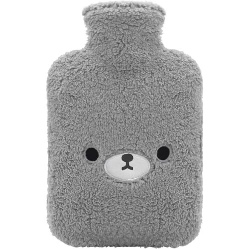 samply Hot Water Bottle with Cute Fleece Cover, Hot Water Bag for Hot and Cold Compress, Hand Feet Warmer, Ideal for Neck and Shoulder, Grey Bear