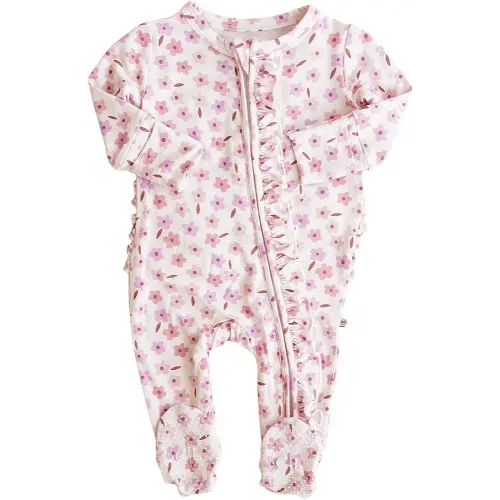 Caden Lane Zippered Baby Footie Pajamas, Soft Onesie Bodysuit with Feet & Double Zipper for Easy Diaper Change, Infant, and Toddler Footed One-Piece Jumpsuit, Blushing Blooms, 6-9 Months