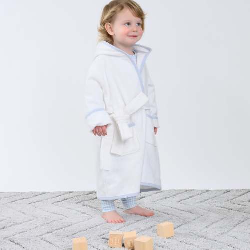 Essentials Light Blue Gingham Trim Bathrobe