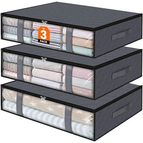 3 Pack Storage Bags, 40L Clothes Storage Containers, Foldable Storage Bins