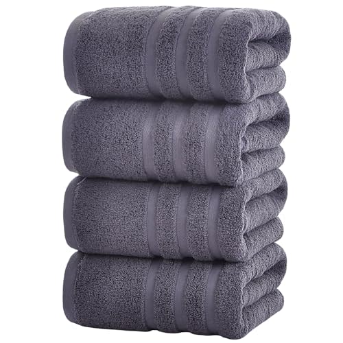 Velqora Cotton Bath Towel – Large 30x60 Inches, Soft, Thick & Absorbent Towel for Bathroom, Spa, or Home Use (Gray, 4 Pack – 30"x60")