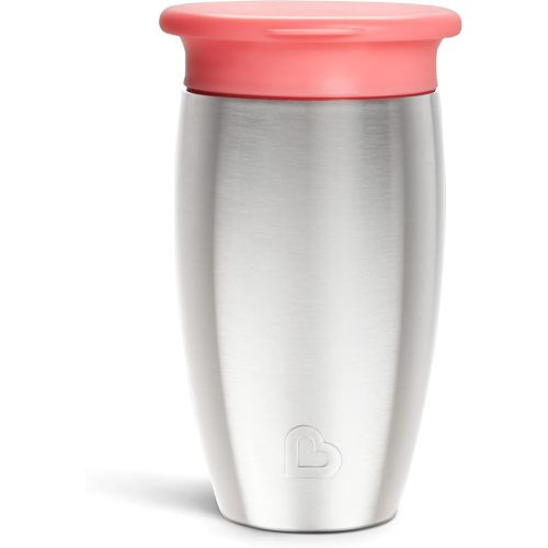 Munchkin Stainless Steel Sippy Cups for Toddlers 1-3, Spill Proof Miracle 360 Cup, Insulated, 10 Ounce, Pink