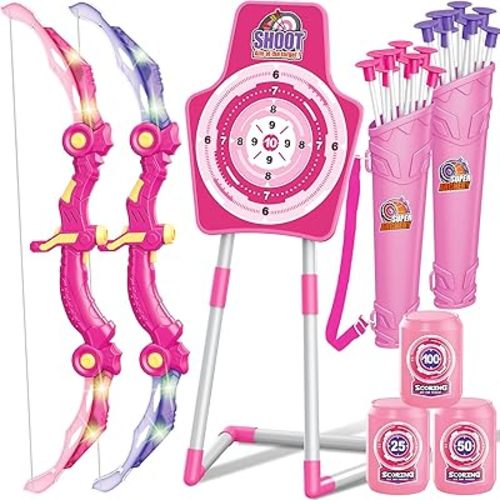 Bow and Arrow Toys for Kids, 2 Pack LED Light Up Archery Set Outdoor Indoor