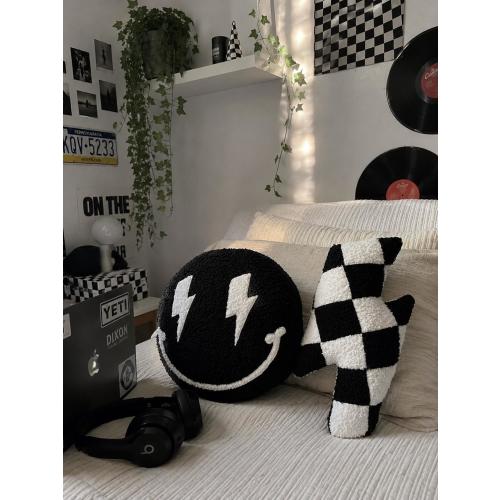 Lightning Pillow Set, Smiley Face Pillow, Checkered Bolt Cushion, Teen Room Decor, Gamer Room Decor, Aesthetic Bedroom Decor