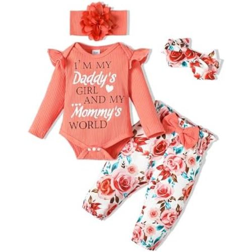SUNNY PIGGY Newborn Infant Baby Girl Clothes Ruffle Romper Toddler Girl Floral Cotton Pant Sets Girls Clothing Outfit