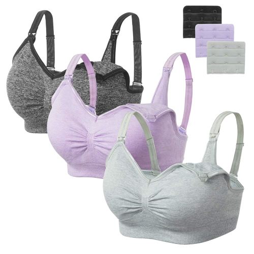 Angelhood Womens Seamless Sleep Nursing Bra,Breastfeeding Maternity Bra with Remove Bra Pads Extenders Pack of 3