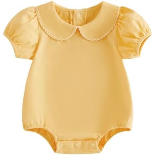 Merqwadd Baby Boy Girl Bubble Romper Infant Short Sleeve Collar Romper Oversize T-shirt Cotton Bodysuit Top