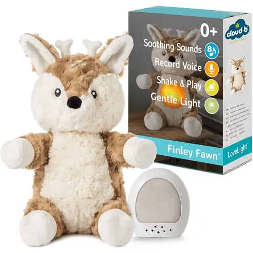Cloud b Sound Machine with White Noise Soothing Sounds | Cuddly Stuffed Animal & Nomadic Nightlight | Record Parent Voice | Adjustable Settings and Auto-Shutoff | LoveLight Buddies - Finley Fawn