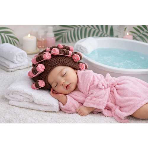 Crochet Baby Curler Hat: Beautician Halloween Costume Prop