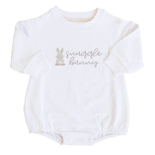 Snuggle Bunny Sweatshirt Bubble Romper | White