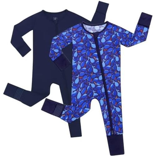 JunNeng Viscose from Bamboo Baby Boy Sleeper with Mitten Cuffs, Footless Soft Zippy Pajamas, Sleep N' Play Romper 0-18 Months