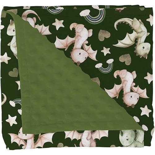 Fairytale Dragon Love Stars Baby Blankets for Girl Boy Baby Dragons Green Soft Mink with Dotted Backing Double Layer Swaddle Blanket Fantasy Animal Bed Throws for Newborn Toddler Crib 30x40