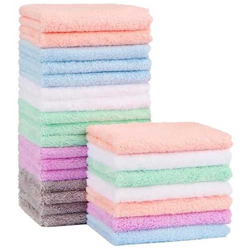 Orighty Baby Washcloths 24-Pack(7''x9''), Microfiber Coral Fleece Baby Towels, Super Soft and Absorbent Wash Cloths for Newborns, Infants and Toddlers, Gentle on Delicate Skin for Face Hands and Body