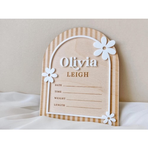 Flower Name Sign Newborn Birth Stat Sign for Hospital Name Sign Baby Girl Boho Birth Sign Girl Announcement Sign Daisy Birth Announcement