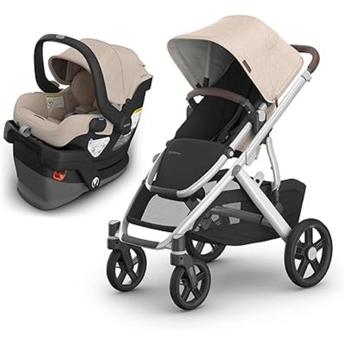 UPPAbaby Vista V3 Stroller + Mesa V3 Car Seat Travel System Combo – Toddler Seat, Bumper Bar, Bug and Rain Shields, Car Seat Base, and Infant Insert Included – Declan (Oat Mélange)