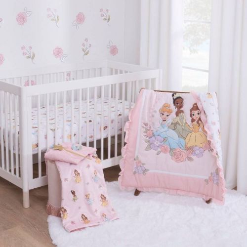 NoJo Disney Princess Dreams in Bloom Crib Sheet Set - 3pc: Classic Patterns, Knitted, Fits 8" Mattress