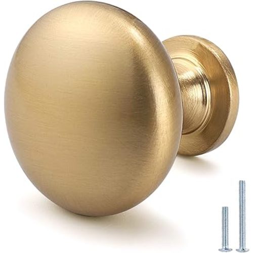 Aged Brass Knobs 12 Pack, Solid Warm Gold Cabinet Knobs, Antique Brass Drawer Knobs, Champagne Bronze Kitchen Cabinet Hardware,Diameter 1-1/5"