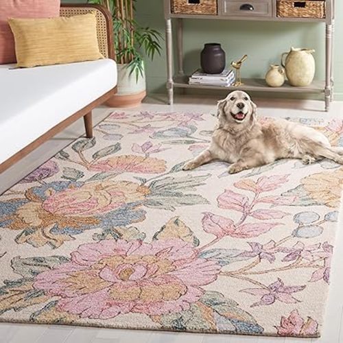SAFAVIEH Area Rug 8x10 - Jardin Collection - Large - Ivory & Pink, Handmade Wool, Ideal for Living Room, Bedroom, Office, Dining Space (JAR255U)