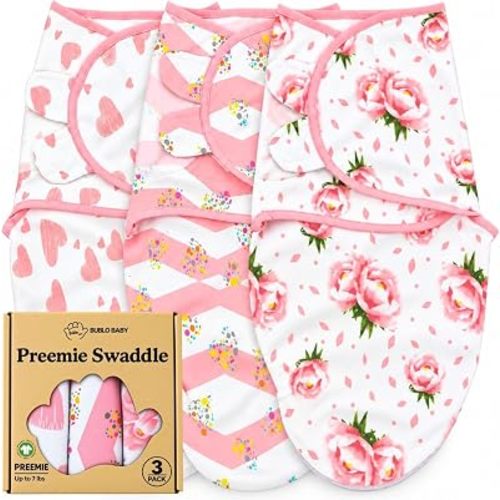 Organic Preemie Swaddles 4-7 lbs - 3-Pack Premature Babies Swaddle Sleep Sack - Premature Infant Sleeping Sack - Easy Adjustable Baby Swaddle Blanket Wrap (Hearts-Flowers)