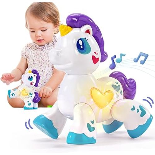 hahaland Toys for 1 Year Old Girl Toddler Girl Toys Unicorn Musical Light up Baby Girls, Interactive Travel One Year Old Baby Girl Birthday Gifts