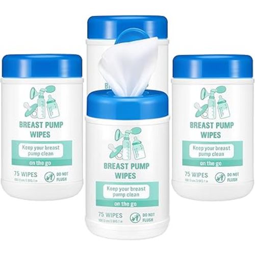 4 Pack Breast Pump Cleaning Wipes 300 Count Pacifier Bottle Wipes Resealable Convenient Hygienic on the Go Cleaning for Quick Clean Pump Parts Tables Countertops Chairs