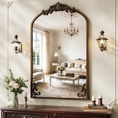 Koonmi Vintage Wall Mirror, 36“x24” Arched Antique Mirror