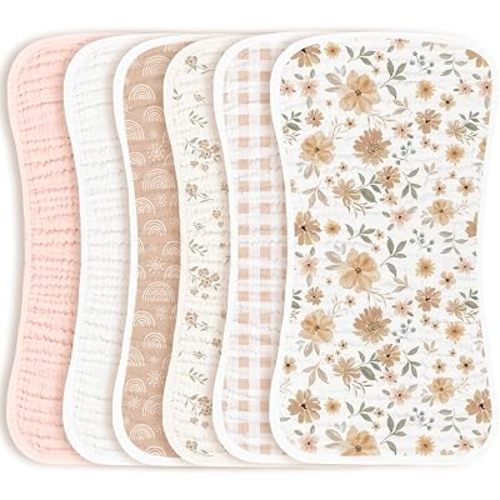 Konssy 6 Pack Large Muslin Baby Burp Cloths and Burp Rags Set for Newborn