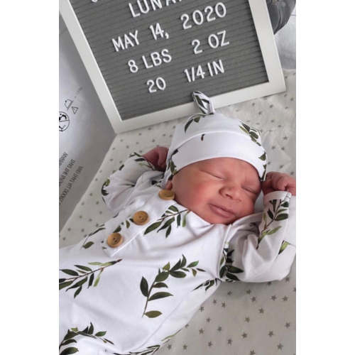 Olive Leaf Newborn Baby Knot Gown & Hat Set