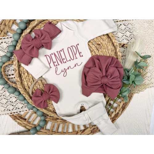 Personalized newborn coming home outfit for baby girl, Custom baby footie, natural