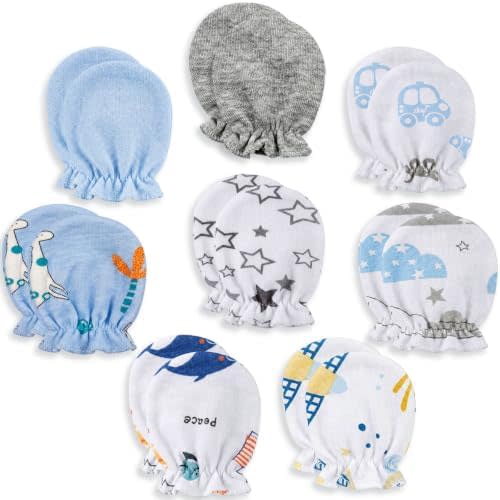 8 Pairs Newborn Baby Mittens No Scratch, Cotton Baby Gloves Infant Mittens for Boy & Girl Newborn Essentials for 0-6 Months