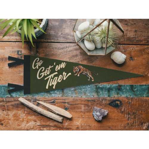 Go Get 'em Tiger Felt Pennant | Vintage Motivational Banner, Inspirational Kids Room Decor, Office Work Wall Art, Classic Home Accent Gift.