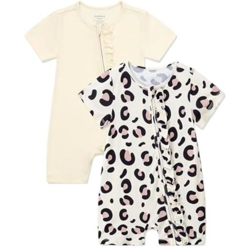 JunNeng 2Pcs Baby Girl Viscose from Bamboo Sleeper, 2 Way Zipper Romper, Short Sleeve One Piece 0-18 Months