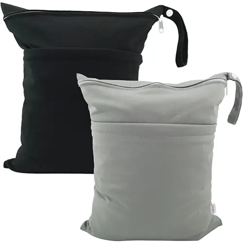 ALVABABY Wet Dry Bags with Two Zippered Pockets Waterfroof Reusable Bag for Swimsuits Wet Clothes Travel Beach Pool Daycare Soiled Baby Items Diaper Yoga Gym Black Grey