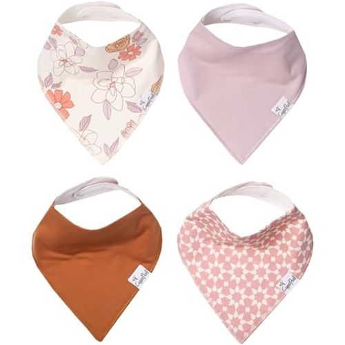 Copper Pearl 4 Pack Soft Cotton Baby Bibs for Drooling and Teething, Absorbent Drool Bibs for Baby Girl and Boy, Adjustable to Fit Newborns to Toddlers, Tons of Styles (Ferra)