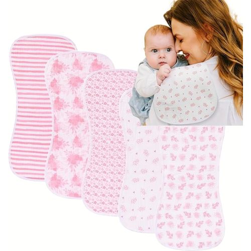 sleepyturtle 5 Pack Baby Burp Cloths, Unisex Newborn Burping Cloths, Soft and Absorbent Muslin Cotton, Large Size for Newborn, (Grey-jt)