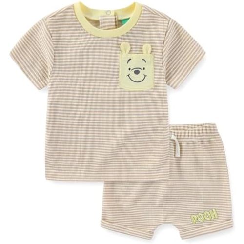 Disney Winnie the Pooh Baby Boys Waffle Knit Short Sleeve T-Shirt and Shorts Set for Newborn and Infant