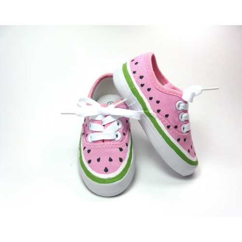 Pink Watermelon Shoes, Melon Sneakers Hand Painted for Toddlers