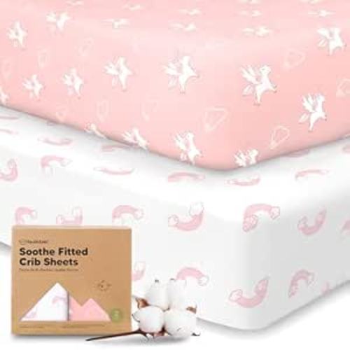 KeaBabies 2-pk Organic Cotton Crib Sheets for Boys Girls 52x28 (Dreamland)