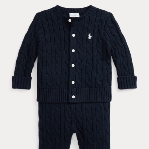 Cable-Knit Cotton Cardigan & Pant Set