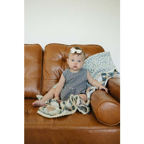 Patchwork Print + Blue Blossom Lace Muslin Quilt