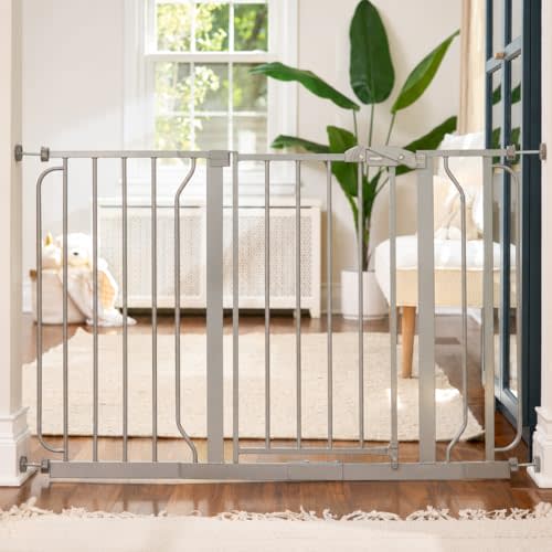 Regalo Safety 29-49" Easy Step Extra Wide Baby Gate for Doorways & Bottom of Stairs, Pressure Mounted Safety Gate with Door for Babies, Toddlers & Pets, Platinum
