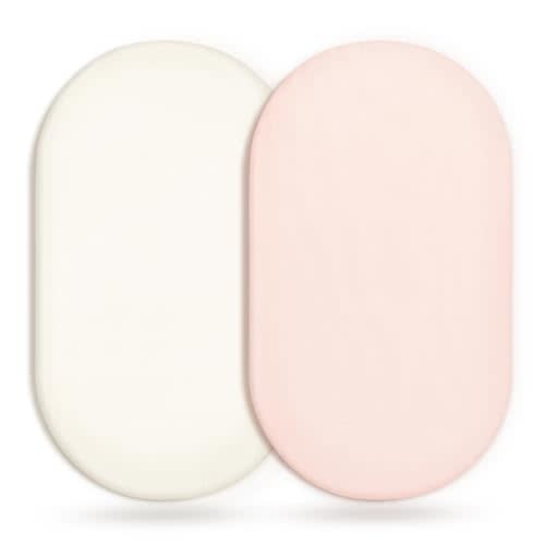 GRSSDER Stretchy Ultra Soft Fitted Bassinet Sheet 2 Pack, Universal Fit for Bassinets Baby Cradle Moses Basket Oval Rectangle Mattress Safe and Snug, Jersey Bassinet Sheets for Girls, Cream/Pink